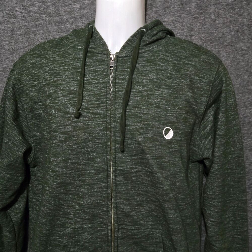 Wellen Full Zip Hoodie Mens Medium Green Heathered Terry Logo Sweatshirt Jacket - Picture 2 of 10